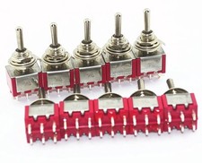 10pc DPDT (ON)-OFF-(ON) Momentary Mini Toggle Switch AC 250V/2A 120V/5A Red
