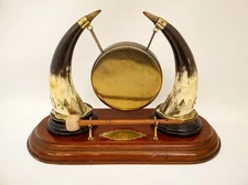 Antique dinner gong horns brass wood +mallet nice quality & sound