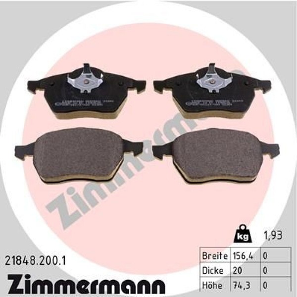 Zimmermann 21848.200.1 Bremsbelagsatz FüR Scheibenbremse Bremsbelagsatz-image
