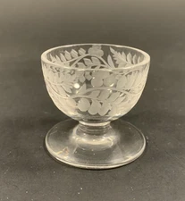 Vintage LIBBEY Salt Cellars Dip Pedestal Hand Etched Fern Clear Crystal Elegant