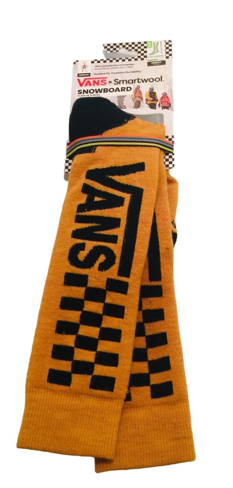 VANS x SMARTWOOL Snowboard Men's Medium 6-8.5 Over the Calf Socks Gold Black