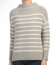 New Vince Boiled Cashmere Funnel Neck Sweater In Gray White Stripe Size XS $448