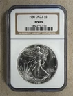 1986 SILVER EAGLE DOLLAR COIN FIRST YEAR OF ISSUE NGC MS 69