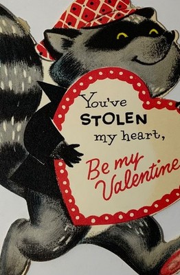 VTG Die Cut Valentine Card Anthropomorphic Raccoon Hat  You ve Stolen My Heart 