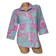 Lauren Ralph Lauren Women's Size S Paisley Pajama Top Button Up Pink Green Blue
