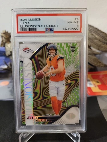 Bo Nix 2024 Illusions Illusionists #4 Stardust Rookie (RC) ▪️PSA 8▪️ SP Broncos