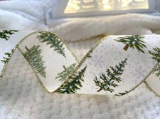 "OHH CHRISTMAS TREE" fir trees snowflake - Luxury Wire Edge Ribbon 63mm NEW 2025