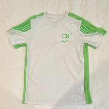 Nike Dry Fit CR7 Youth Soccer Jersey Short Sleeve White Green Size L
