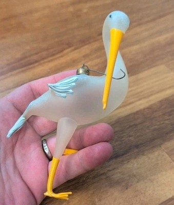 Vtg Blown Glass Bimini CRANE Bird, Stork Christmas Ornament Germany Lauscha