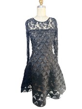 Oscar de la Renta Resort 2018 Black Lace Applique Cocktail Dress US 0 Italy