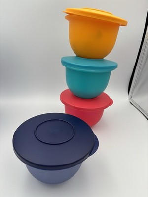 New Tupperware Mini impressions Bowl Set of 4 Multicolor Bright Bowls Red Yellow
