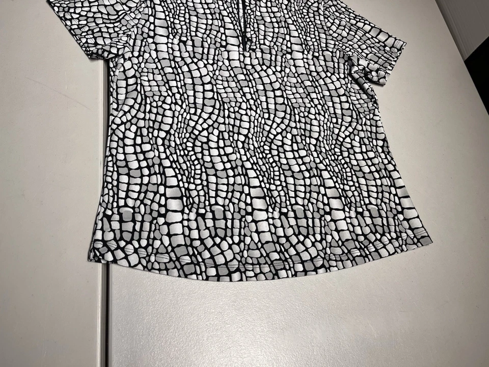 Camisa IBKUL Para Mujer Grande Negra Blanca Estampado Manga Corta ICIKULS Golf Nylon Top Foto 3 de 4