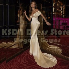 Champagne Evening Dresses for Women Fashion Off the Shoulder Train Gowns