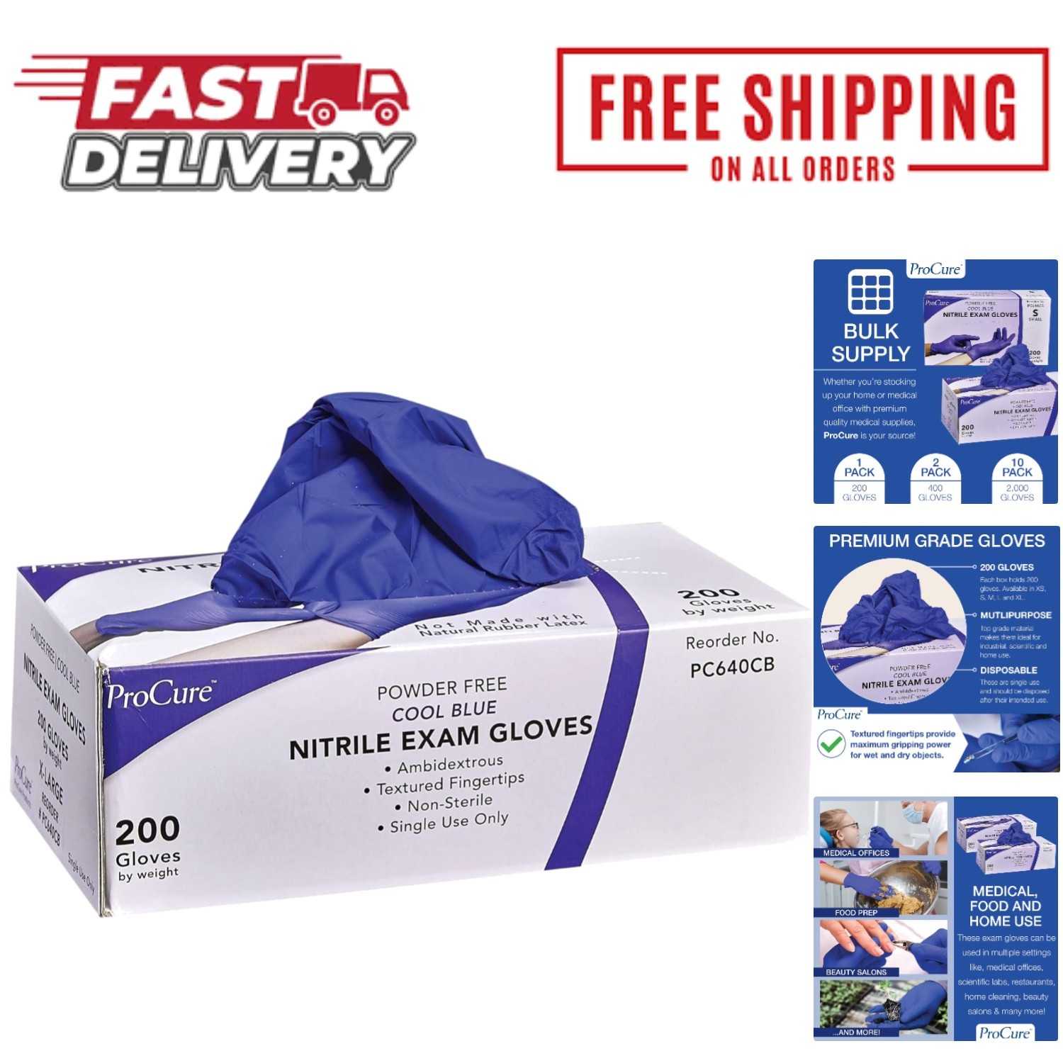 200 Count Nitrile Gloves - Latex Free, Powder Free Disposable Protection