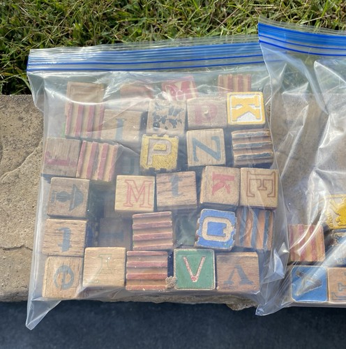 79 Lot Antik Vintage Holz Alphabet & gerillte Kinder kleine Blöcke - Bild 2 von 8