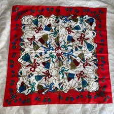 Berkshire Vintage Square Scarf Red White Equestrian Tassel Made in Italy 31x31