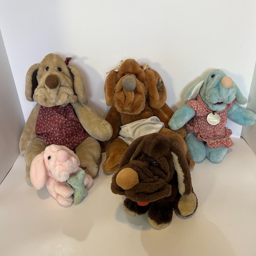 Wrinkles Ganz Bros Dog Plush Lot Stuffed Hand Puppet Blue Pink Brown Tan 80s