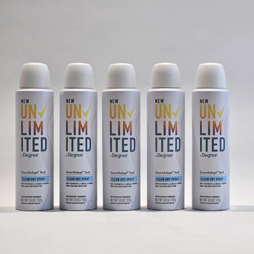 Degree Unlimited Antiperspirant/Deodorant, Clean Dry Spray, 3.8 oz Can Pack Of 5