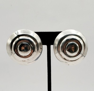 Vintage große Taxco runde 925 Sterling Silber Clip On Statement Ohrringe 26gr