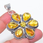 Yellow Citrine Gemstone Handmade 925 Sterling Silver Jewelry Pendant Size 2.1"