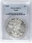 2009 SILVER EAGLE NGC MS70 CLASSIC BLUE LABEL SPOTS