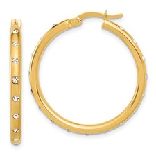 14K Yellow Gold Polished Cubic Zirconia Hoop Earrings L-31.75 mm, W-29.75 mm