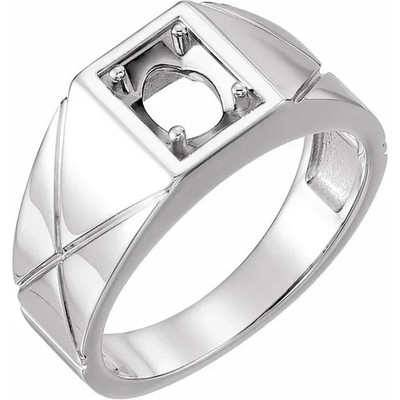 Herren 8 x 6 mm Oval Pinky Ring Fassung Fassung in 14K Weißgold Übergröße 8-17