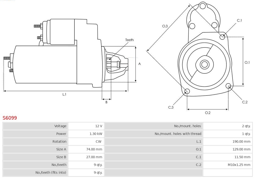 Fits AS ROZRUSZNIKI I ALTERNATORY S6099 STARTER   ⭐UK Stock⭐