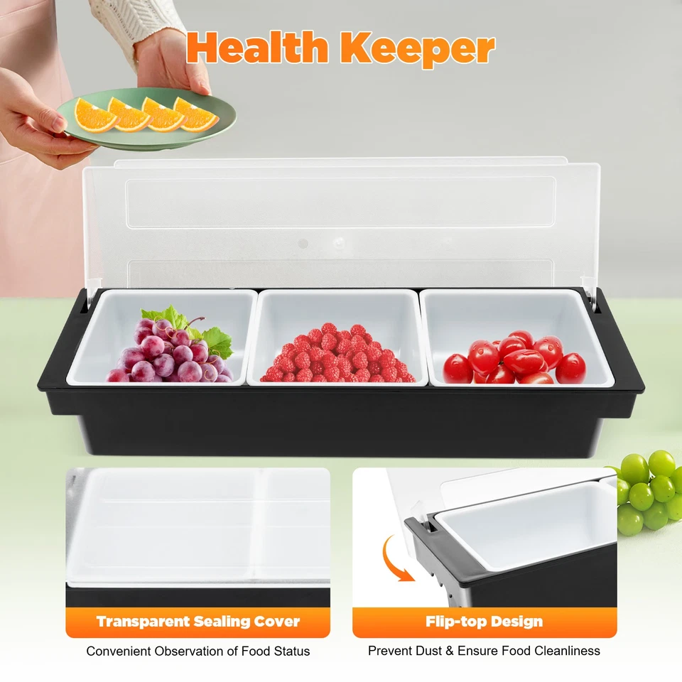 3/5 Compartments Condiment Dispenser Chilled Server Caddy Food FruitSalad Tray - Image 3 of 4