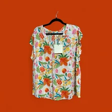 CYNTHIA ROWLEY FLORAL PRINT BLOUSE - SIZE 1X - NWT