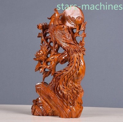 7.8In Rosewood Chinese Phoenix Statue Carved Feng Shui Home Decor Sculpture