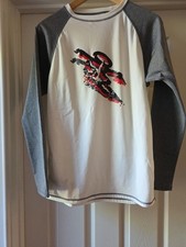 DA HUI Men's Rashguard shirt, raglan grey/white with surfer insignia, size M