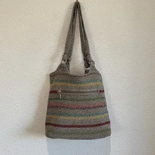 The Sak Multicolored Stripe Woven Belle Shoulder Bag Purse Tote Boho Hippie Hobo