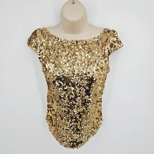 Free People Late Last Night Sequin Shirt Top Size Small Gold Cap Sleeve NEW