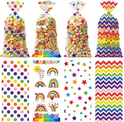 Cellophanbeutel transparent 50 Stück Candy Bags Regenbogenfarben mit Twist Ties