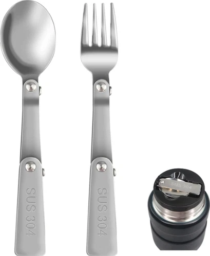 2Pcs Replacement Spoon & Fork for Thermos, Stainless Steel Foldable Spoon