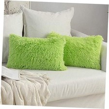 Pack of 2 Luxury Faux Fur Fluffy Throw Pillow 20" x 12" Pack of 2 Green