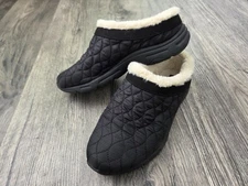 Easy Spirit Women's 8M Slippers Clogs Slip On Faux Fur Quilted Black