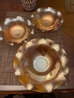 Vintage 60s Jeanette Carnival Glass Etched Iris & Herringbone Bowls - Set of 3