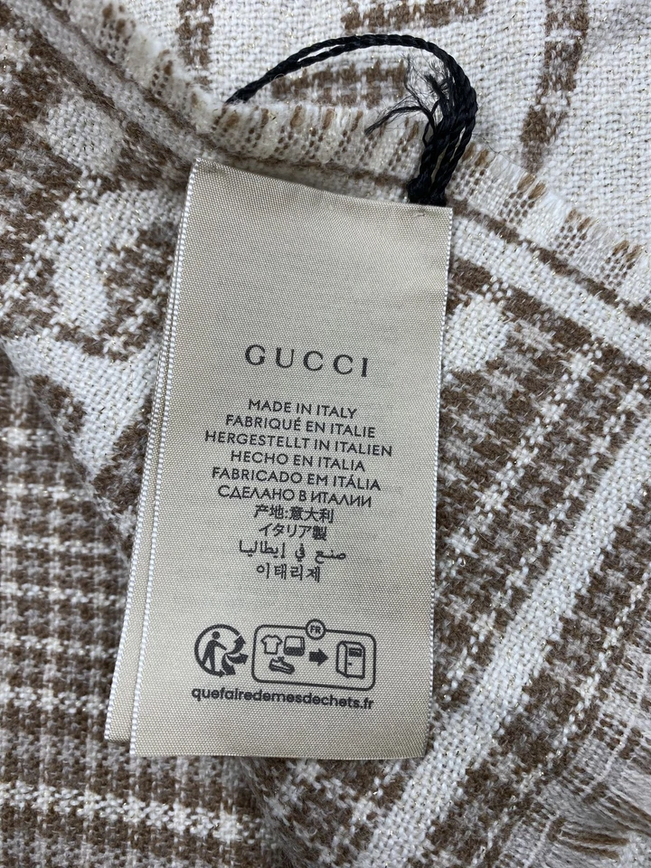 Gucci Mujer Beige GG Monograma Flecos Bufanda Accesorios Ropa Talla Única Italia Foto 4 de 4