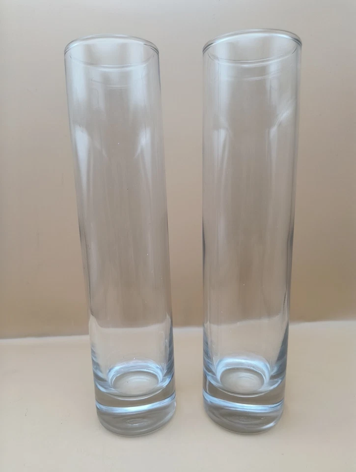 (2) Par de jarrones cilíndricos de vidrio transparente Libbey, 7,5" hechos en EE. UU. Foto 2 de 4