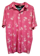 Birdie Bound Mens Pink Tropical Pineapple Golf Polo Shirt Size M Performance