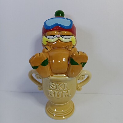 Vintage 1980s Enesco Garfield the Cat ''Ski Bum'' Trophy 4.5''Ceramic Figurine