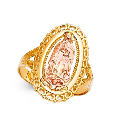 GOLD - 14K Two Tone Gold Our Lady of Guadalupe Ring | eBay