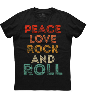 Peace Love Rock And Roll Classy Short Sleeve Unisex Black Cotton T-Shirt