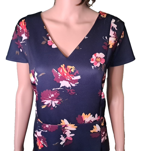 XL Blue Floral Short Sleeve Dress
