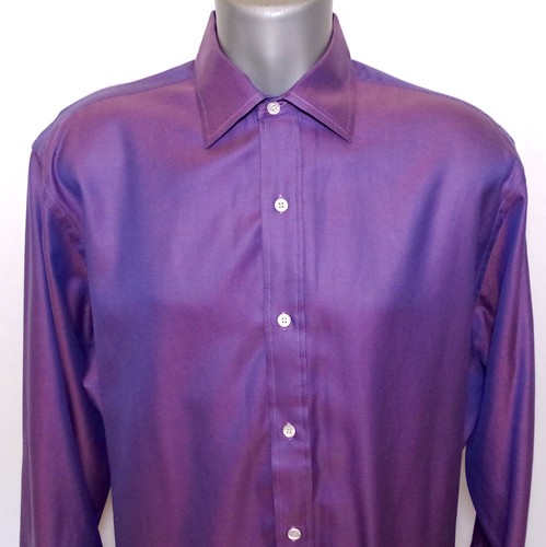 Hemrajani Bros. Custom Tailored LS Purple Twill Shirt Chest 52 Neck 16.5