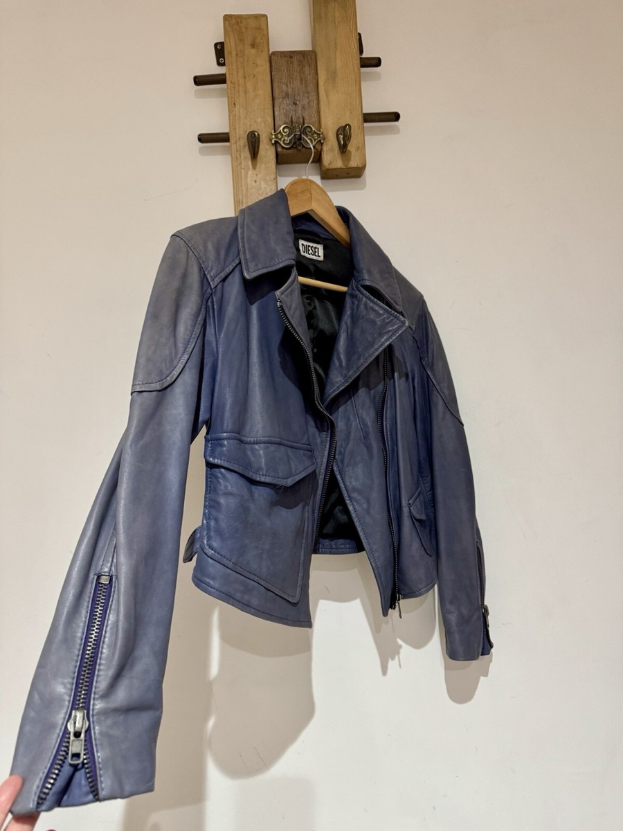 【希少品】Y2K Diesel Leather BikerJacket Sサイズ DIESEL Vintage Y2K Soft Genuine Lamb Leather Purple Biker Bomber