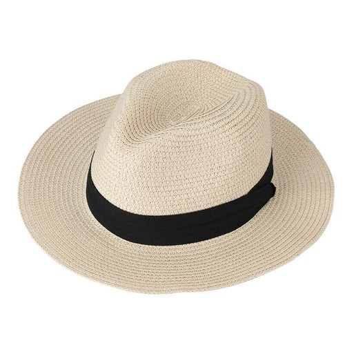Men Women Straw Fedora Hat Trilby Cuban Sun Caps Panama Wide Brim Beach Summer - Picture 12 of 14