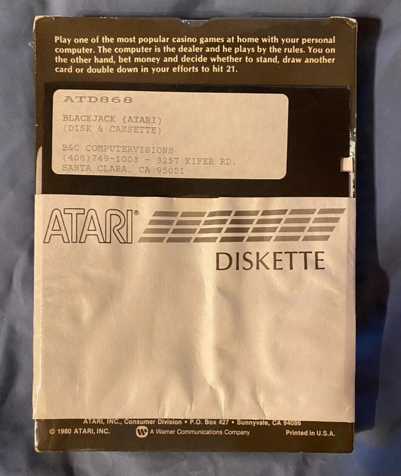 Blackjack CX4105 Cassette Atari 400/800/XL/XE NOS - Image 2 of 3